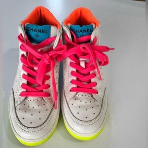 Chanel  White and Pink Sneakers/ No Box